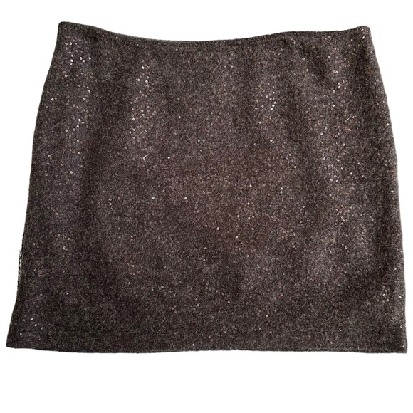 J. Jill‎ Womens Brown Wool Blend Sequin Mini Skirt Size 14 - Picture 2 of 8